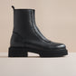 AMBER WOMENS BLACK LEATHER ZIP BOOT