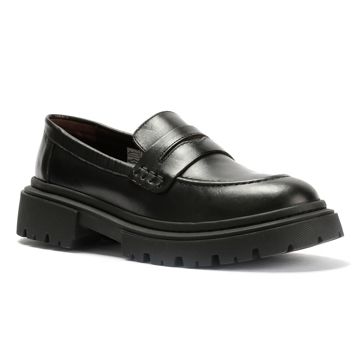 EVIE WOMENS BLACK WAXY LEATHER SHOES