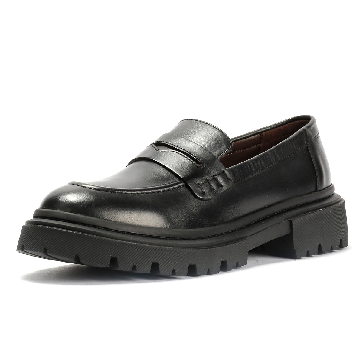 EVIE WOMENS BLACK WAXY LEATHER SHOES