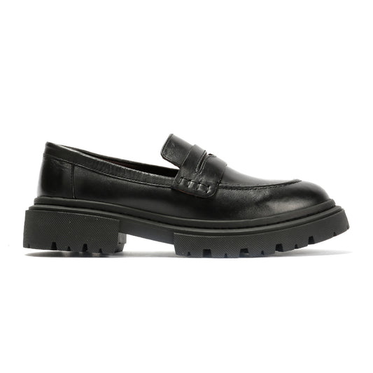 EVIE WOMENS BLACK WAXY LEATHER SHOES