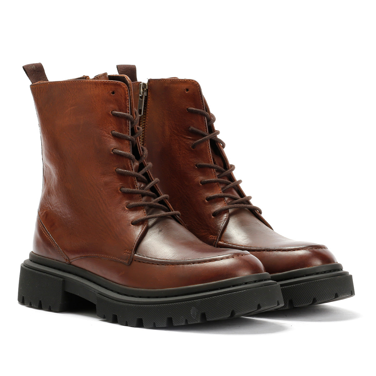 STORM WOMENS BROWN WAXY LEATHER BOOTS