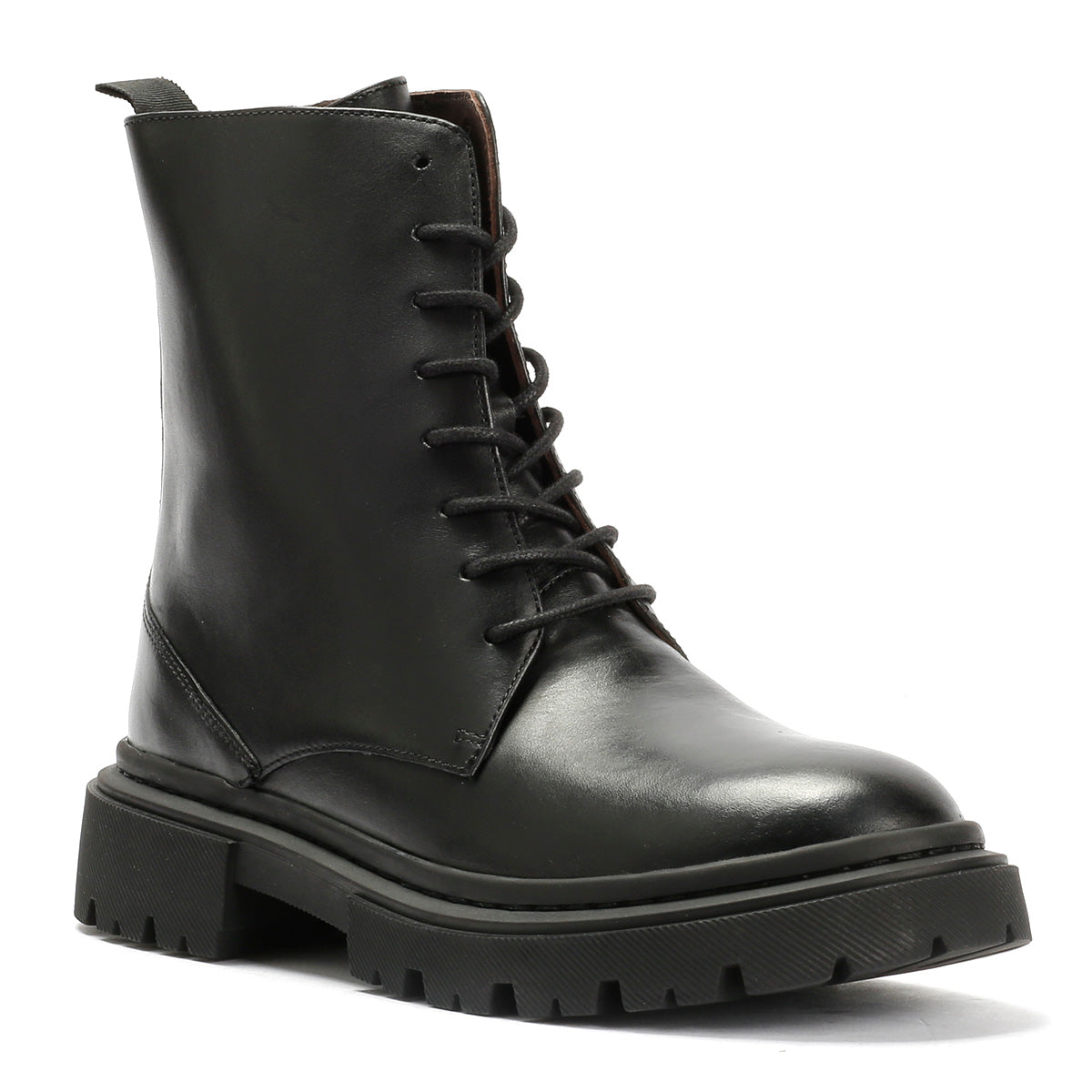 WYNTER WOMENS BLACK WAXY LEATHER BOOTS