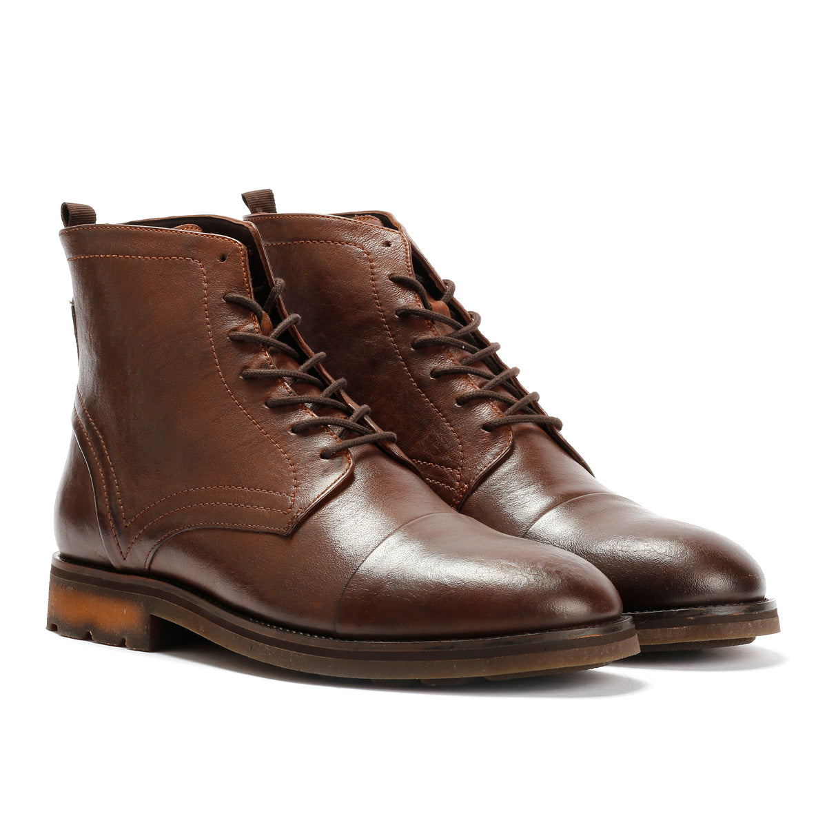 LONDON MENS BROWN TUMBLED LEATHER CAP BOOTS