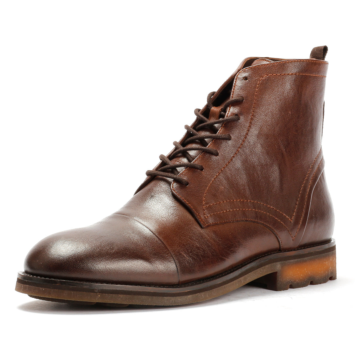 LONDON MENS BROWN TUMBLED LEATHER CAP BOOTS