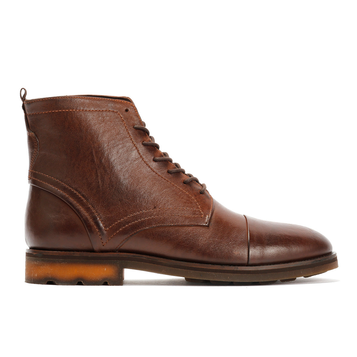 LONDON MENS BROWN TUMBLED LEATHER CAP BOOTS