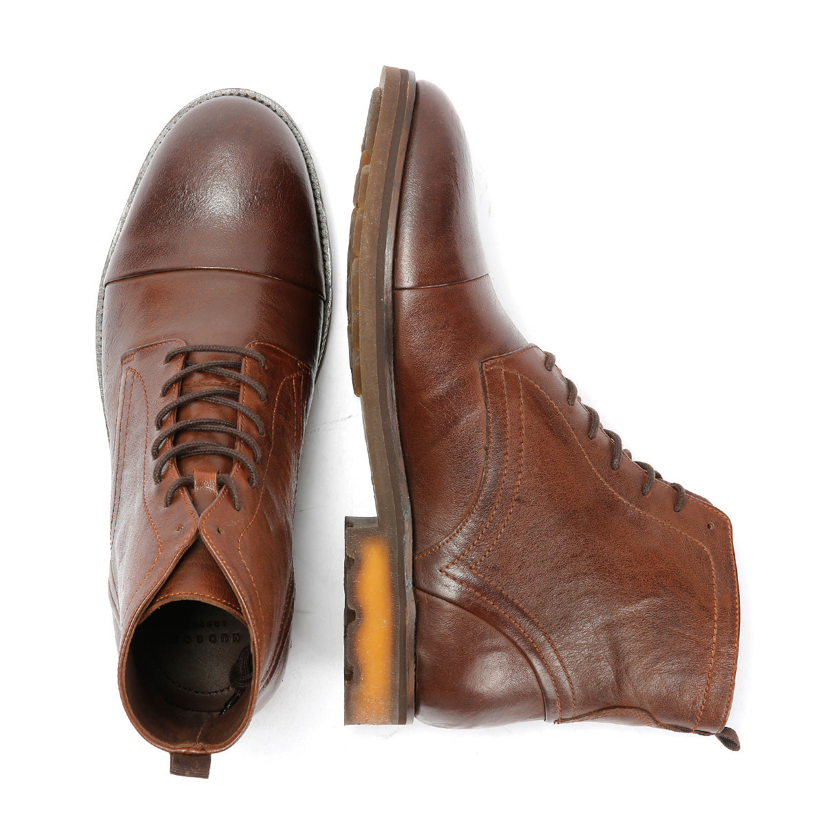 LONDON MENS BROWN TUMBLED LEATHER CAP BOOTS