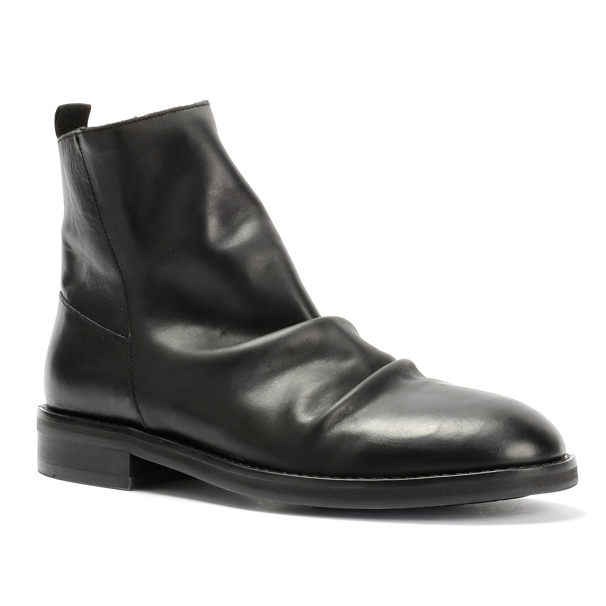 LENNON MENS BLACK WAXY LEATHER RUCHED BOOTS