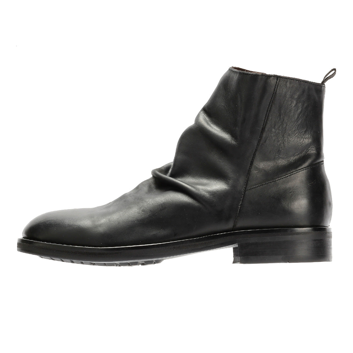 LENNON MENS BLACK WAXY LEATHER RUCHED BOOTS