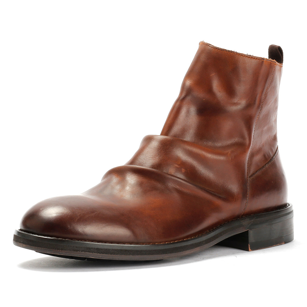 LENNON MENS BROWN WAXY LEATHER RUCHED BOOTS