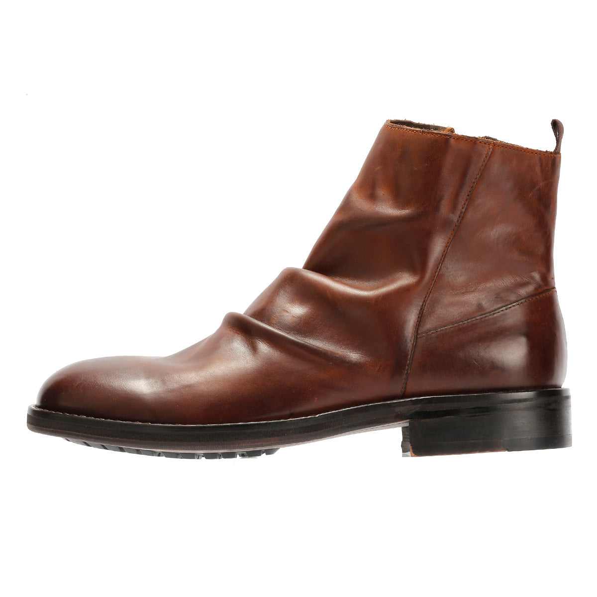 LENNON MENS BROWN WAXY LEATHER RUCHED BOOTS