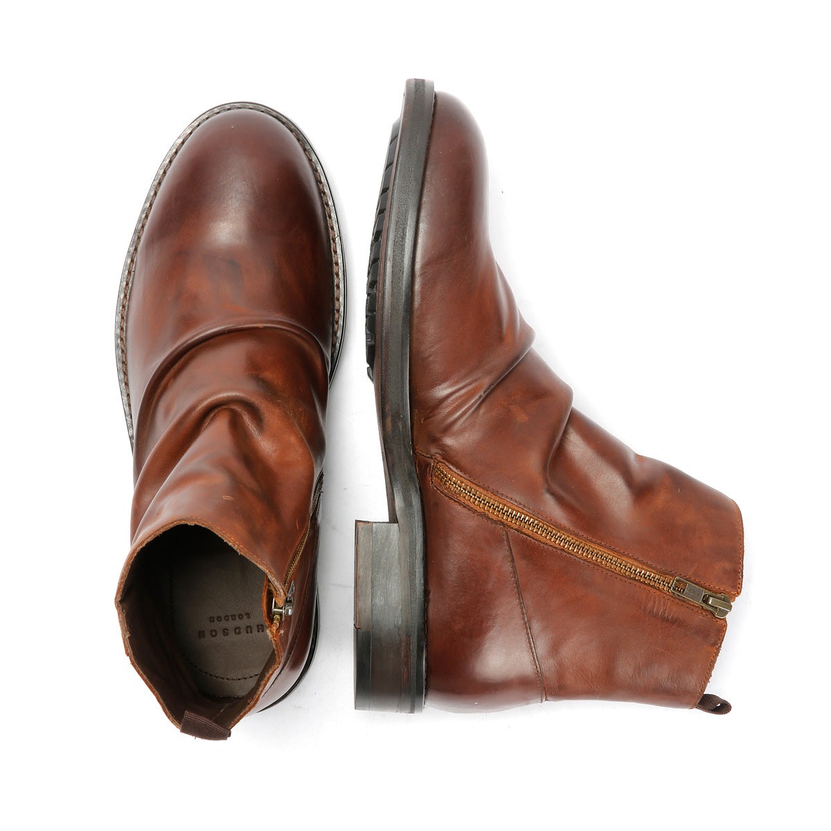 LENNON MENS BROWN WAXY LEATHER RUCHED BOOTS
