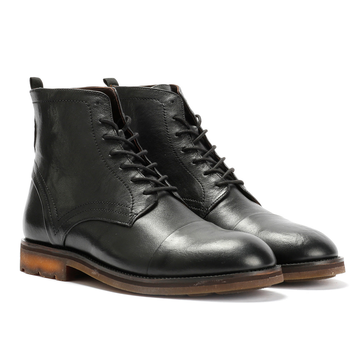 LONDON MENS BLACK TUMBLED LEATHER CAP BOOTS