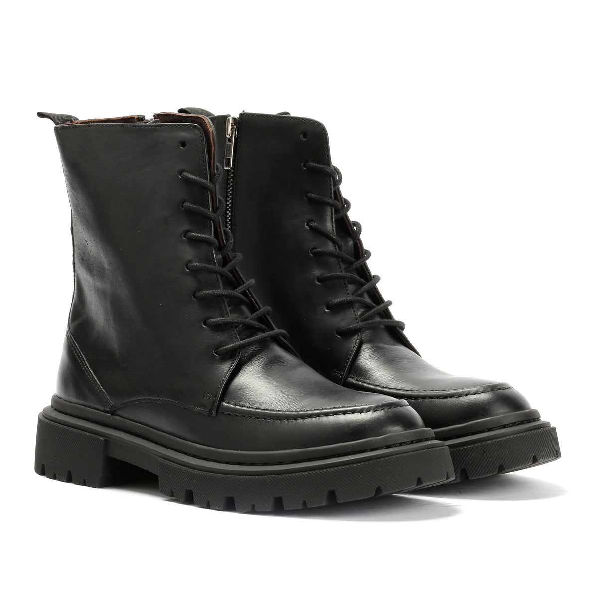 STORM WOMENS BLACK WAXY LEATHER BOOTS