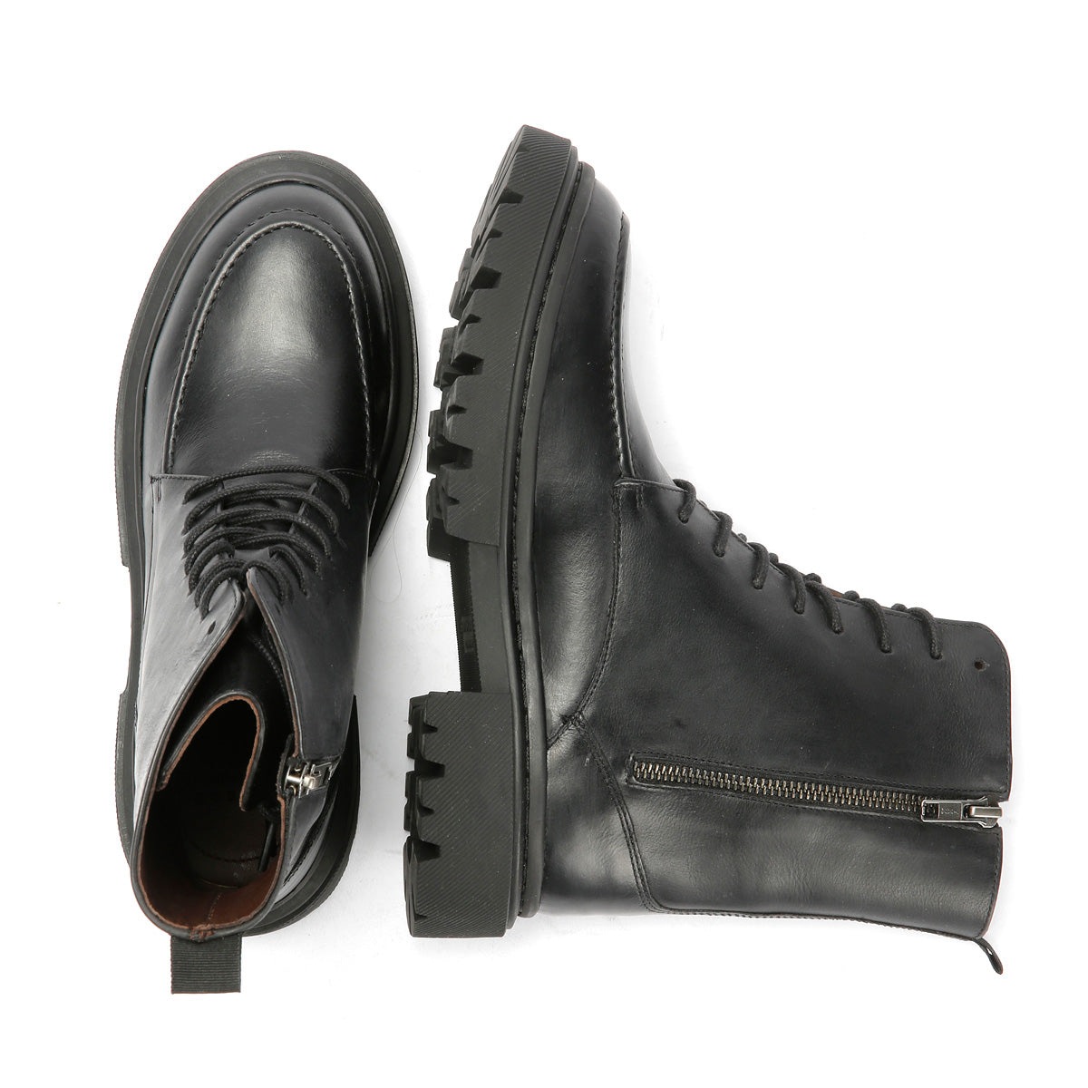 STORM WOMENS BLACK WAXY LEATHER BOOTS