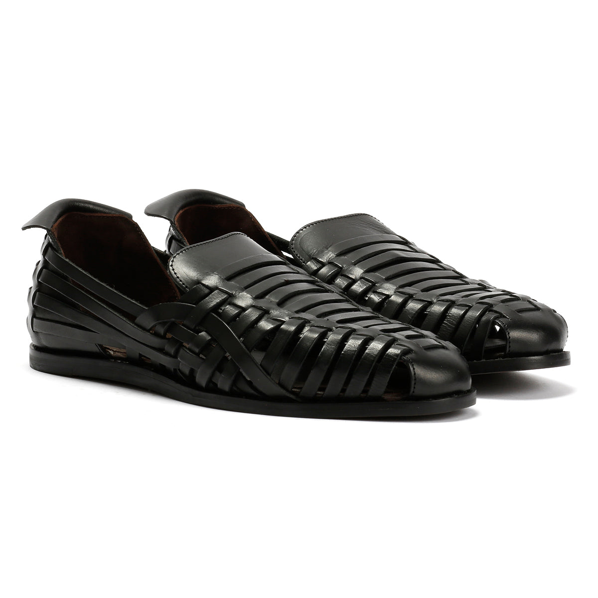 FORNELL MENS BLACK LEATHER WEAVE SANDALS
