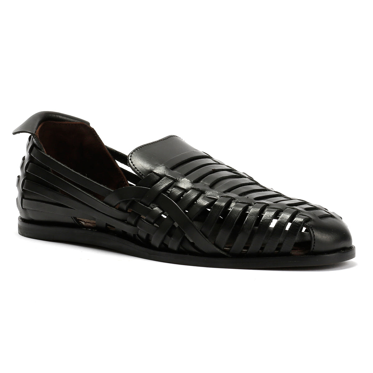FORNELL MENS BLACK LEATHER WEAVE SANDALS