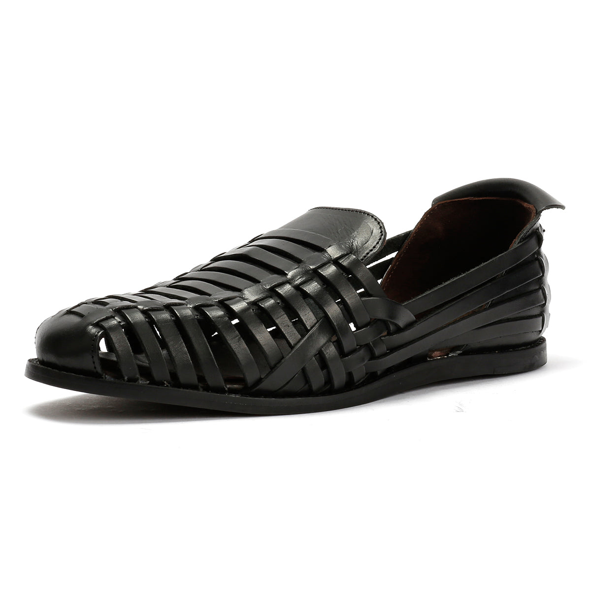 FORNELL MENS BLACK LEATHER WEAVE SANDALS