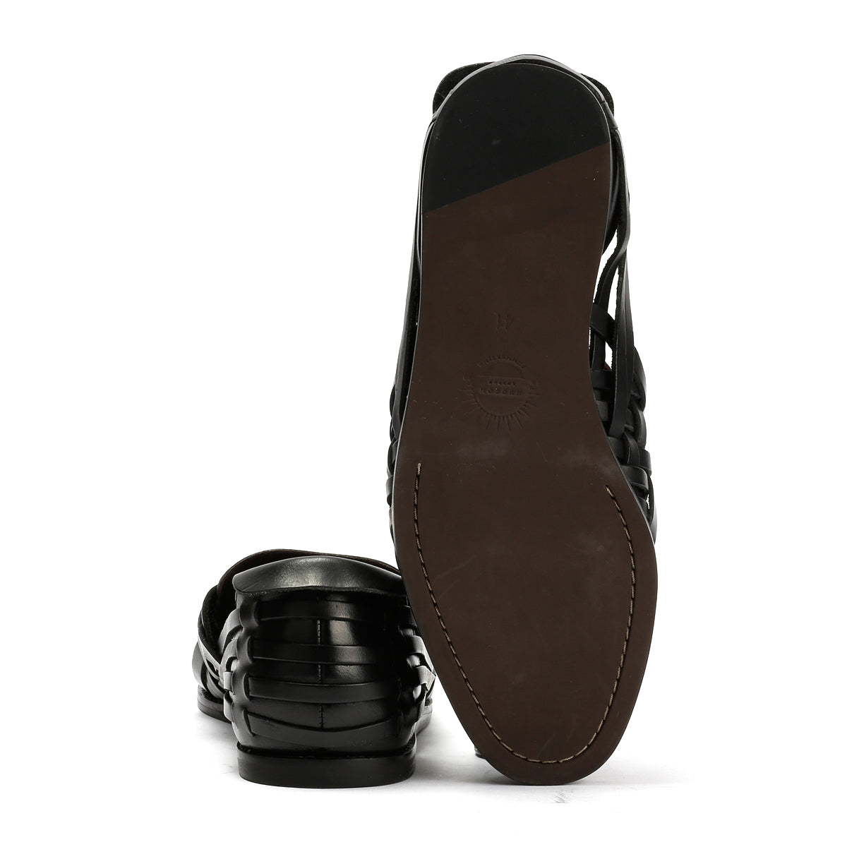 FORNELL MENS BLACK LEATHER WEAVE SANDALS