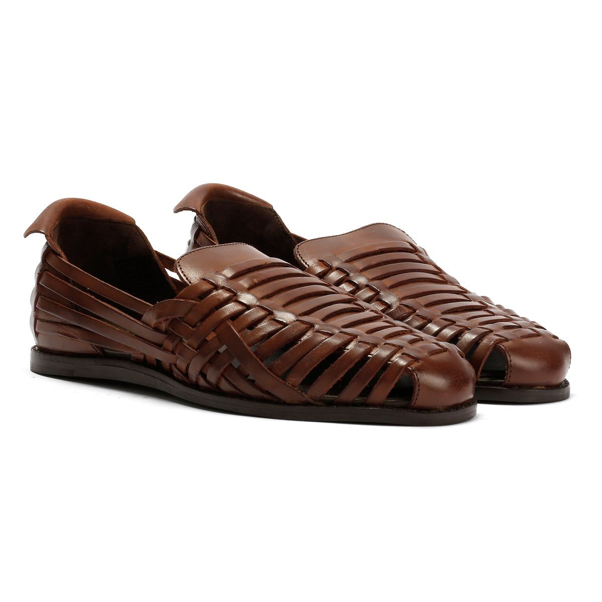FORNELL MENS BROWN LEATHER WEAVE SANDALS