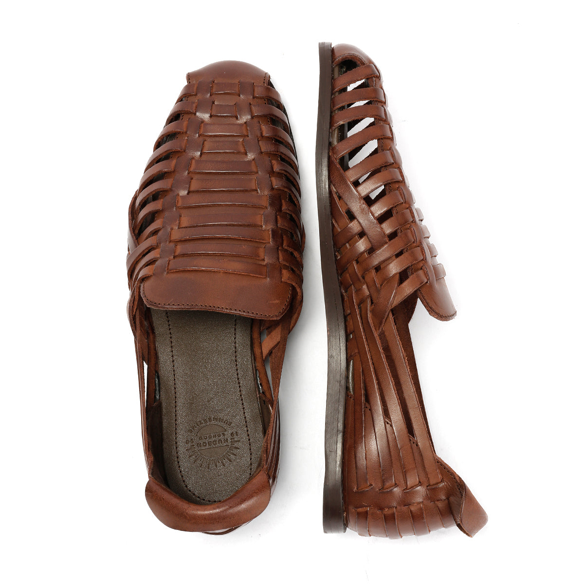 FORNELL MENS BROWN LEATHER WEAVE SANDALS