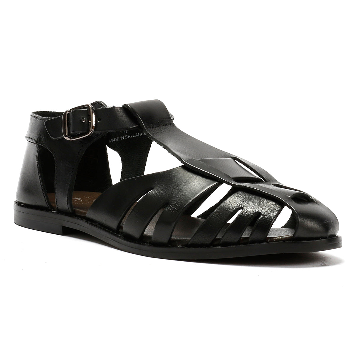 NOVA WOMENS BLACK VEG TANNED  LEATHER SANDAL