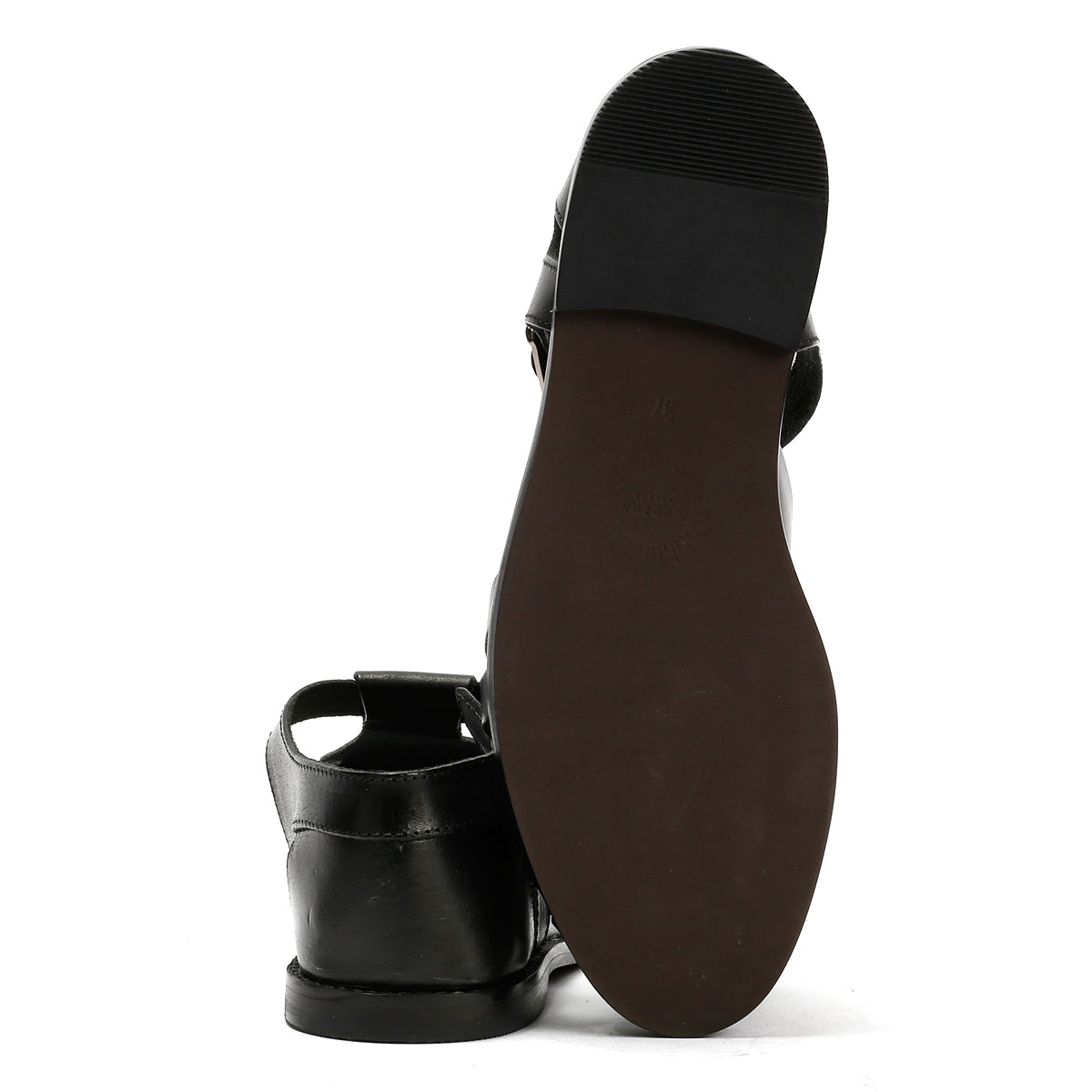 NOVA WOMENS BLACK VEG TANNED  LEATHER SANDAL