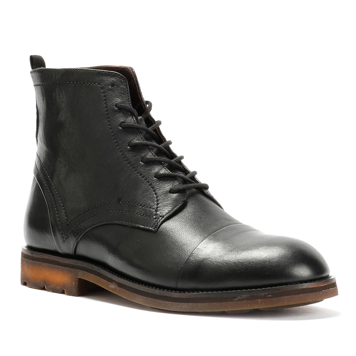 LONDON MENS BLACK TUMBLED LEATHER CAP BOOTS