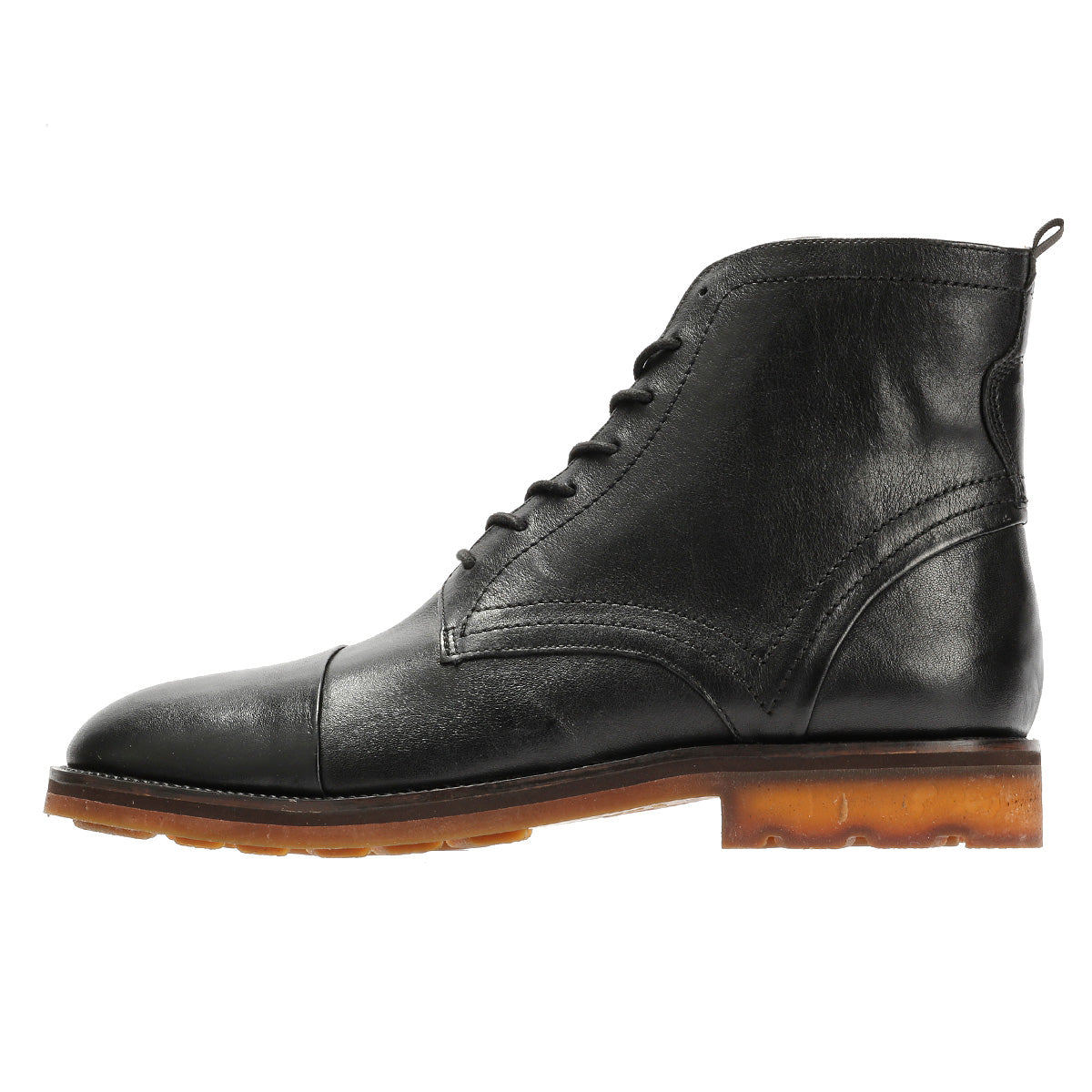 LONDON MENS BLACK TUMBLED LEATHER CAP BOOTS