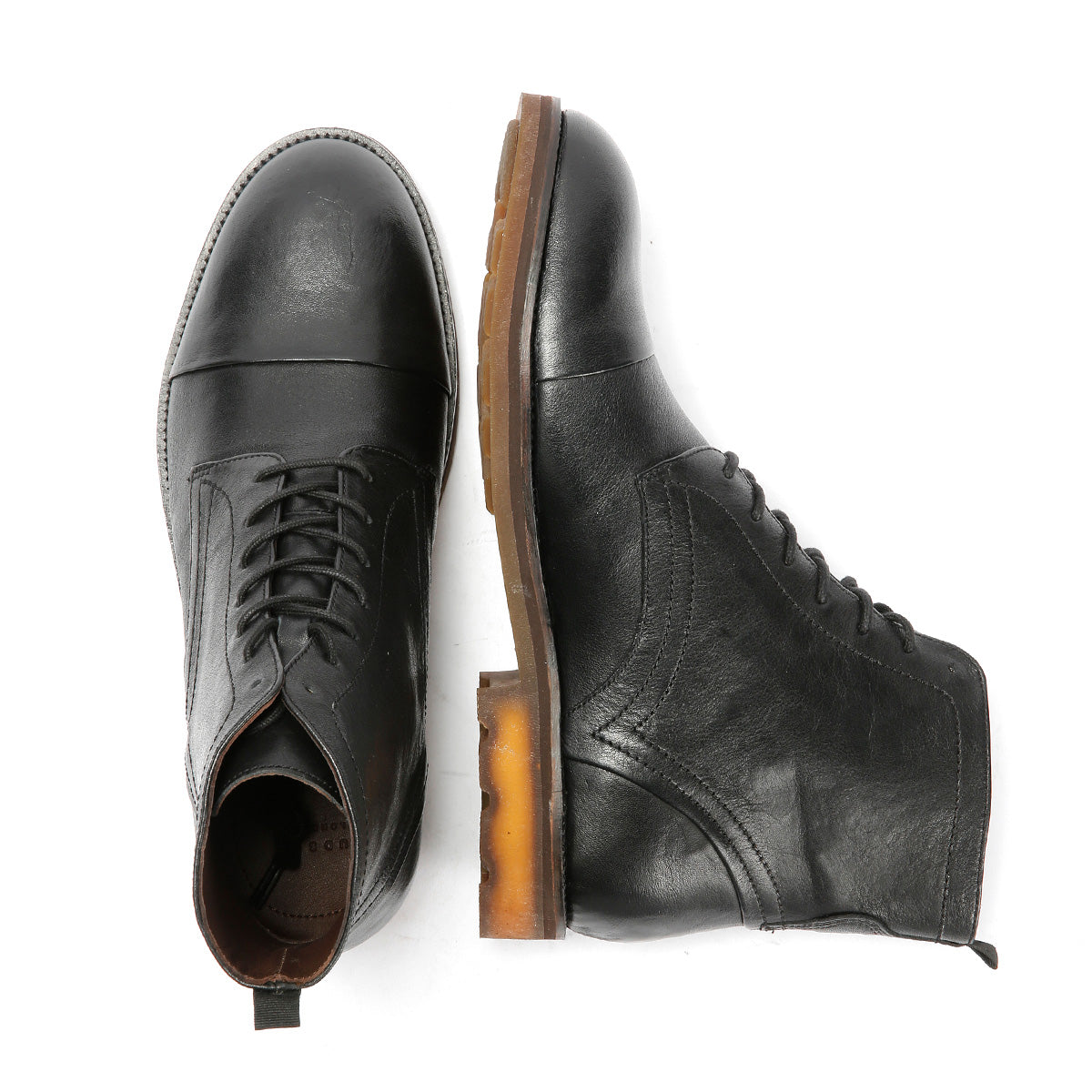 LONDON MENS BLACK TUMBLED LEATHER CAP BOOTS