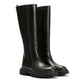 CORA WOMENS BLACK WAXY LEATHER HIGH BOOTS