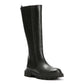 CORA WOMENS BLACK WAXY LEATHER HIGH BOOTS