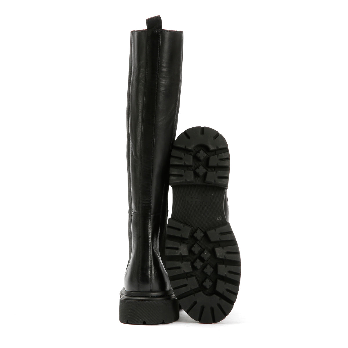 CORA WOMENS BLACK WAXY LEATHER HIGH BOOTS