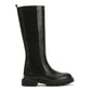 CORA WOMENS BLACK WAXY LEATHER HIGH BOOTS