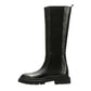 CORA WOMENS BLACK WAXY LEATHER HIGH BOOTS