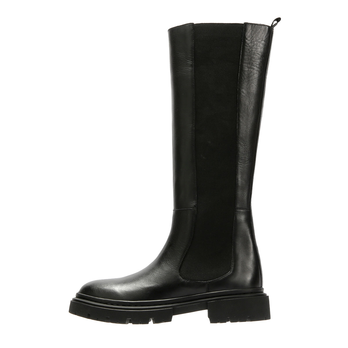 CORA WOMENS BLACK WAXY LEATHER HIGH BOOTS