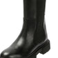 CORA WOMENS BLACK WAXY LEATHER HIGH BOOTS