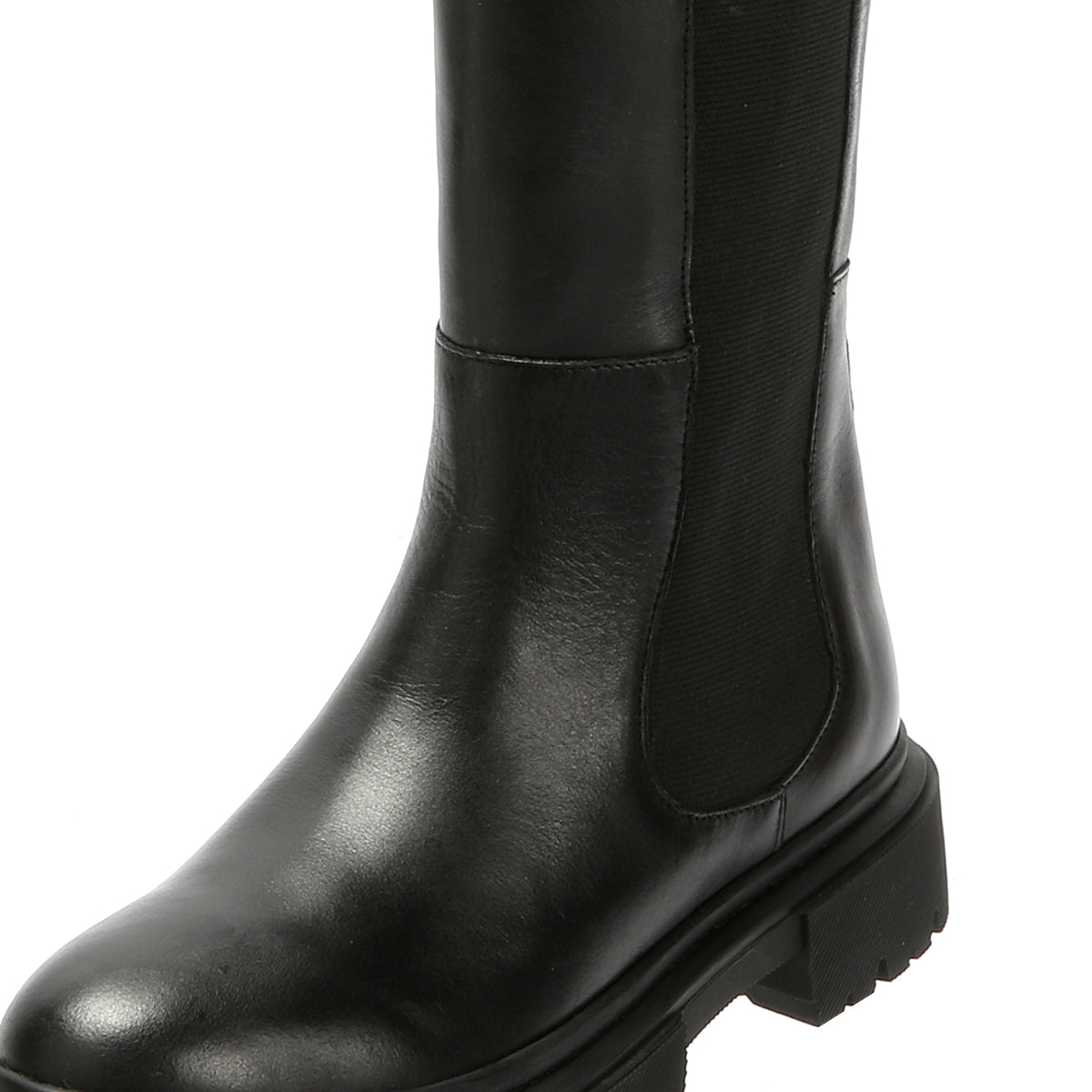 CORA WOMENS BLACK WAXY LEATHER HIGH BOOTS