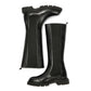 CORA WOMENS BLACK WAXY LEATHER HIGH BOOTS