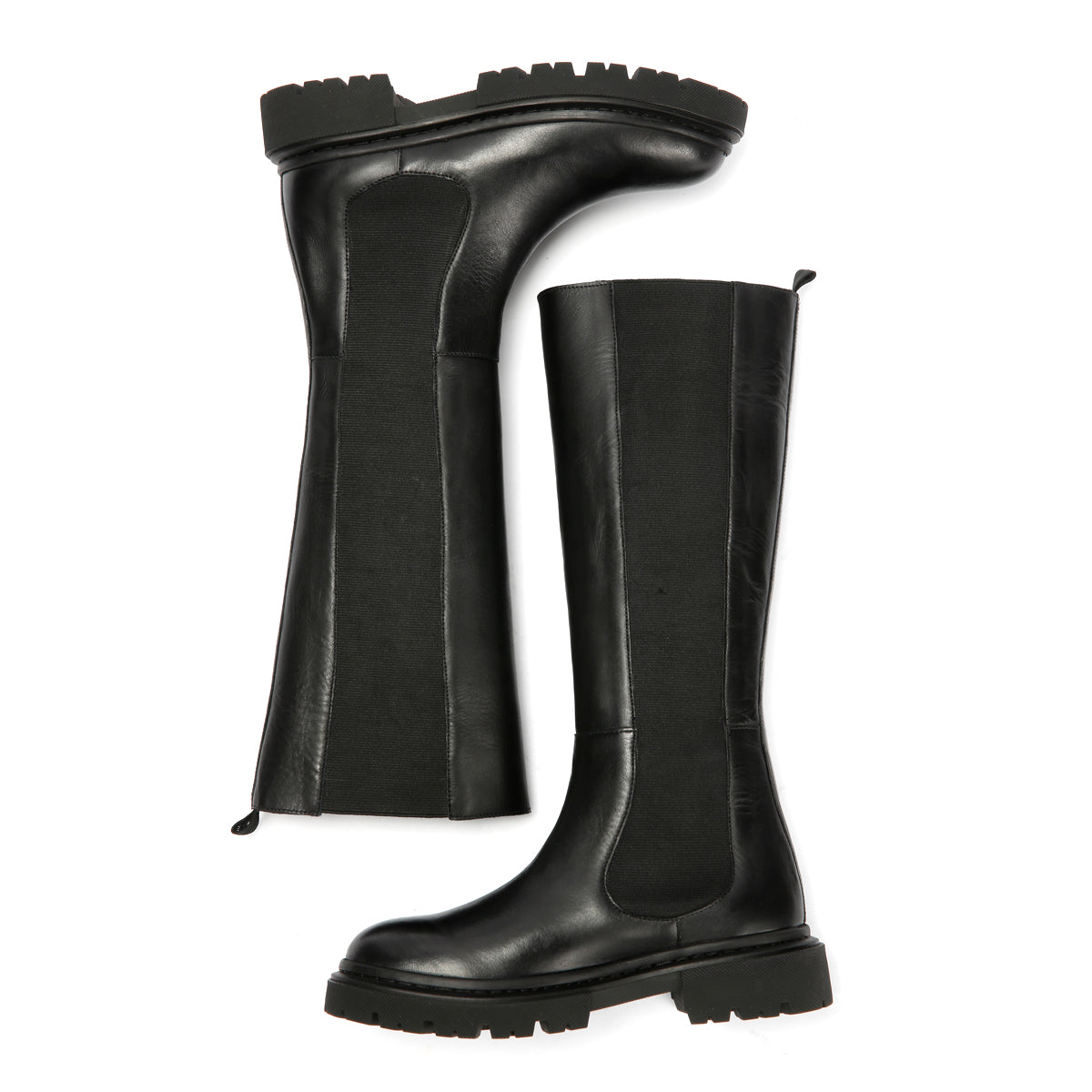 CORA WOMENS BLACK WAXY LEATHER HIGH BOOTS