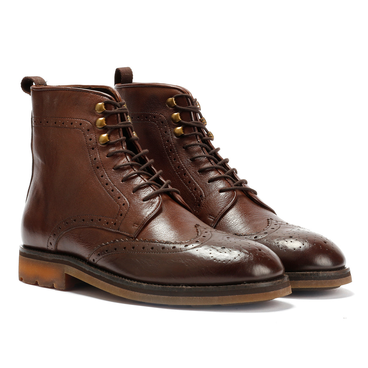 TRUMAN MENS BROWN TUMBLED LEATHER BROGUE BOOTS