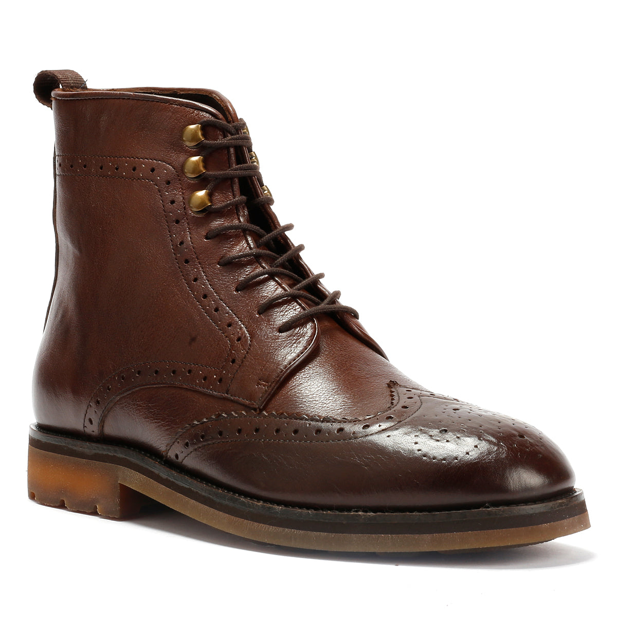 TRUMAN MENS BROWN TUMBLED LEATHER BROGUE BOOTS