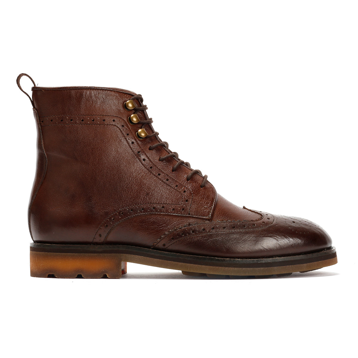TRUMAN MENS BROWN TUMBLED LEATHER BROGUE BOOTS