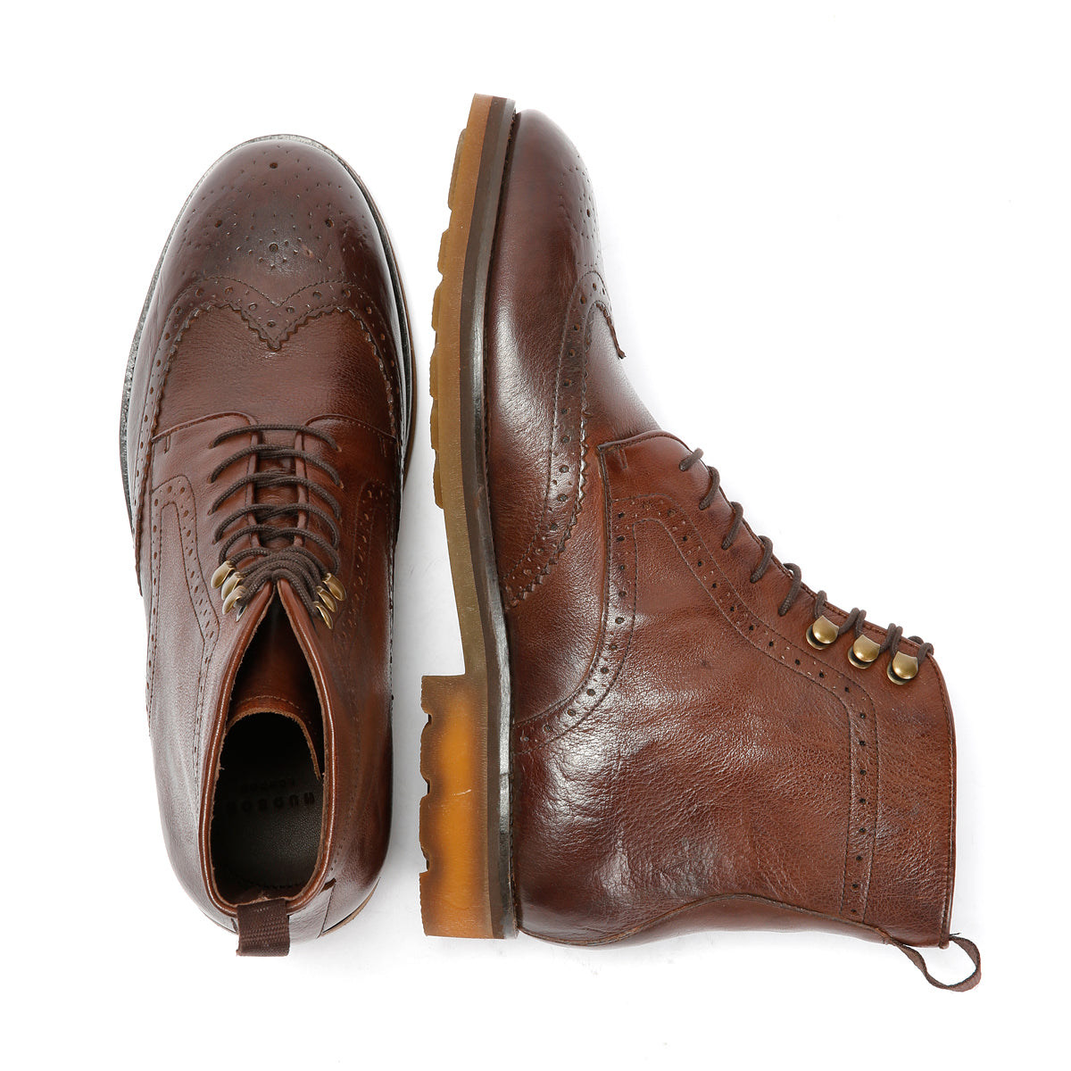TRUMAN MENS BROWN TUMBLED LEATHER BROGUE BOOTS