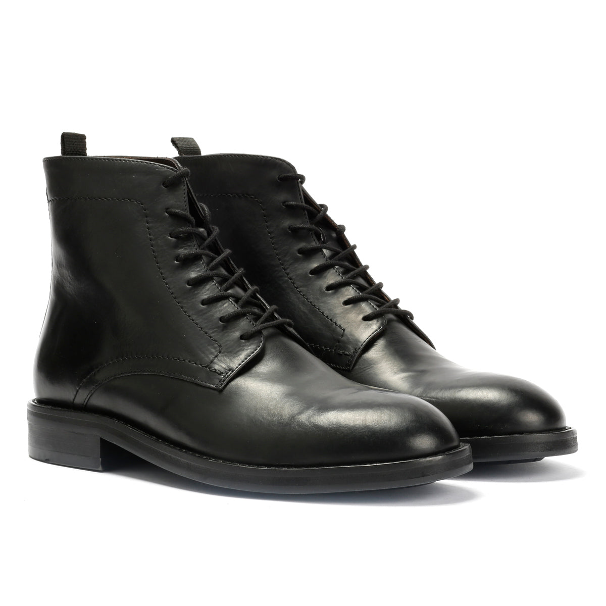 ODIN MENS BLACK WAXY LEATHER DERBY BOOTS