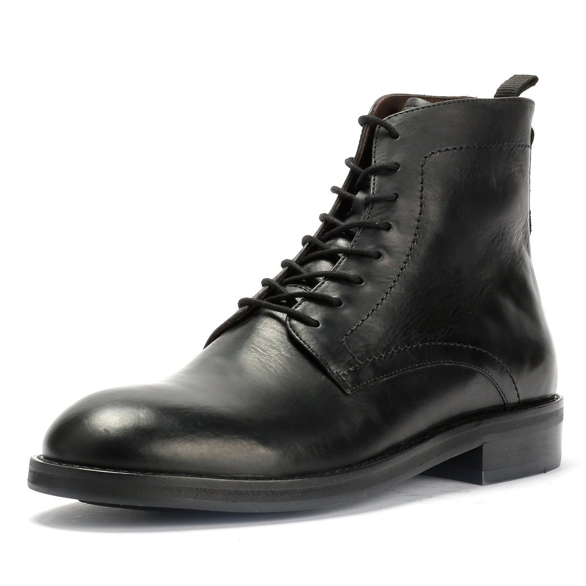 ODIN MENS BLACK WAXY LEATHER DERBY BOOTS
