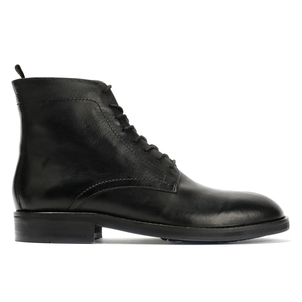 ODIN MENS BLACK WAXY LEATHER DERBY BOOTS