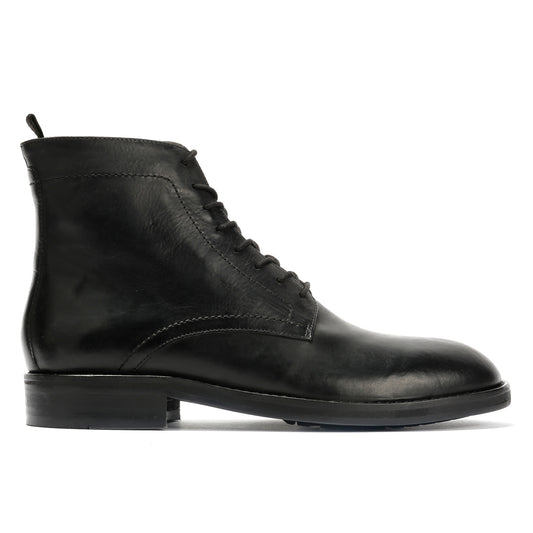 ODIN MENS BLACK WAXY LEATHER DERBY BOOTS