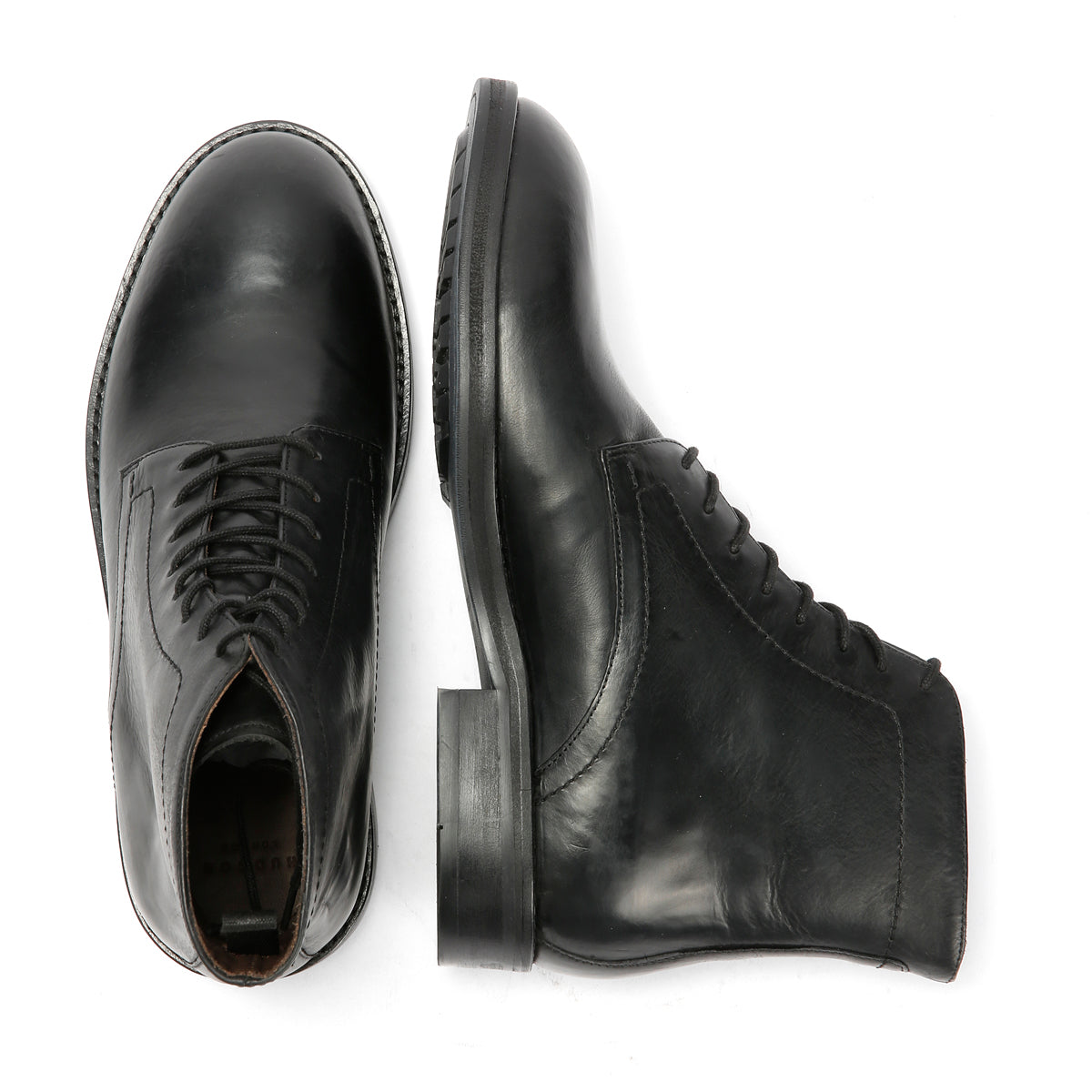 ODIN MENS BLACK WAXY LEATHER DERBY BOOTS