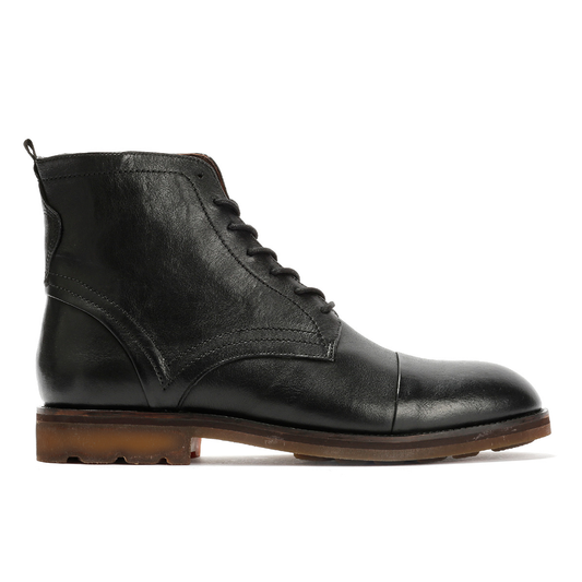 LONDON MENS BLACK TUMBLED LEATHER CAP BOOTS