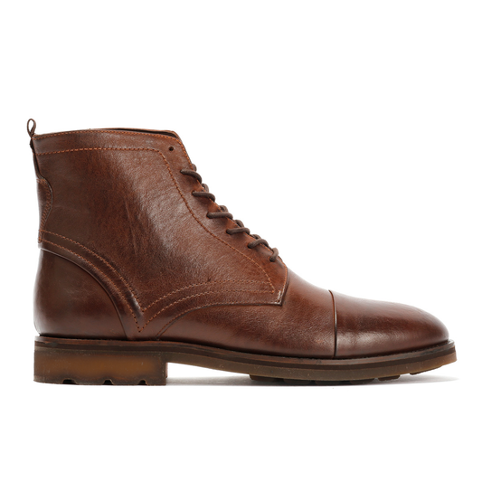 LONDON MENS BROWN TUMBLED LEATHER CAP BOOTS